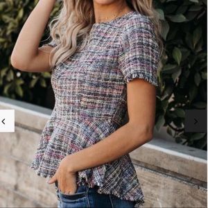 NEW! Vici Lucille Tweed Perplum Top short sleeve business or casual